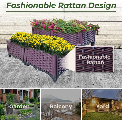 Vista 6 de Cama de jardín elevada de plástico de 4 piezas, cajas de cultivo, kit de caja de cuidado para plantas de interior y exterior, cajas de jardín