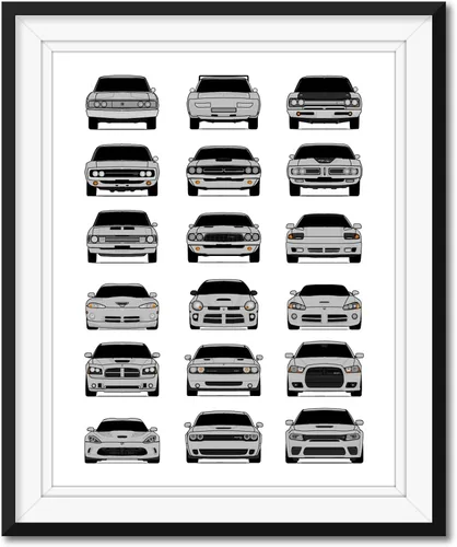 Vista 9 de Custom Car Posters Handmade Poster compatible with Dodge Evolution Print Wall Art Décor Best of Dodge Generations- Multi, 8x10 Metallic Print