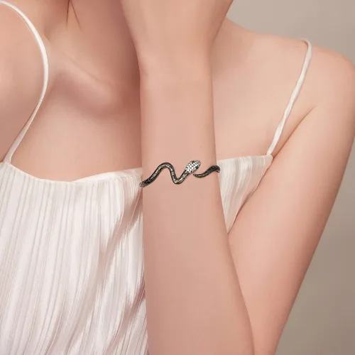Vista 4 de Pulseras de serpiente, pulsera de serpiente ajustable, brazalete abierto, pulsera de plata con envoltura de serpiente de derivación, pulseras de oro
