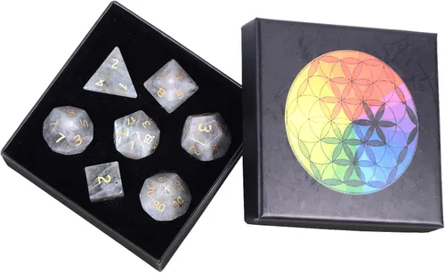 Vista 10 de Nupuyai Juego de dados poliédricos D&D de cristal de cuarzo rosa curativo con caja para Calabozos y Dragones, juego de 7 dados de mesa para RPG MTG