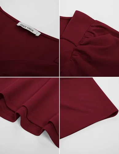 Vista 9 de GRACE KARIN Blusa de verano con cuello en V elegante y manga abombada para mujer