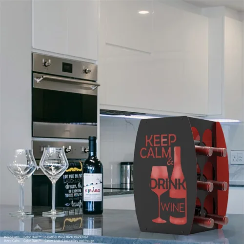 Vista 7 de Mango Steam Estante para vinos Keep Calm de dos tonos, negro y rojo