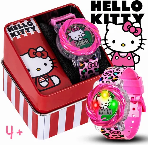 Vista 2 de Reloj LCD Hello Kitty para niñas con luz LED intermitente - Correa rosa vívida, diseño icónico de Hello Kitty, accesorio divertido para enseñar