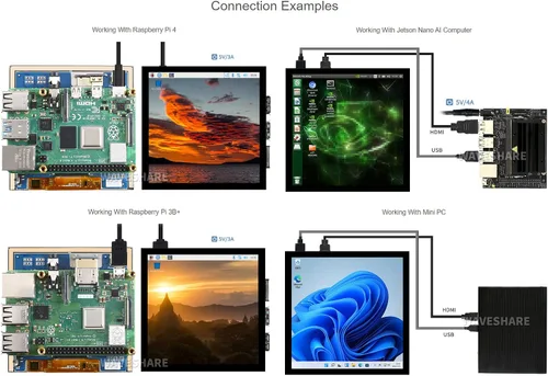 Vista 5 de waveshare Pantalla LCD IPS táctil capacitiva HDMI de 4 pulgadas compatible con Raspberry Pi 4B/3B+/3A+/2B/B+/A+/Zero/Zero W/WH/Zero 2W CM3+/4 720 ×
