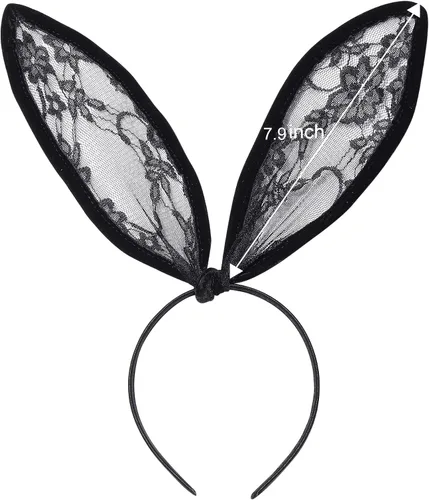 Vista 3 de BABEYOND Conjunto de disfraz de conejo para mujer diadema de conejo gargantilla de encaje guantes de lunares