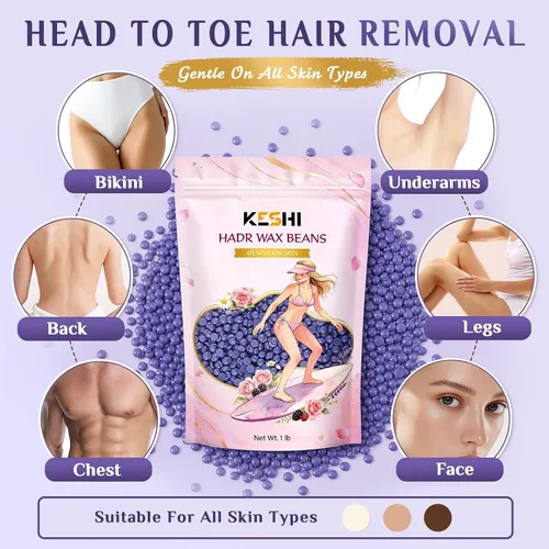Vista 2 de KeShi Hard Wax Beans 1lb for Hair Removal Kit, Stripless Wax Beads Refill