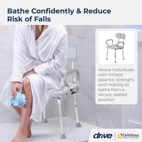Vista 2 de Drive Medical PreserveTech - Silla de ducha giratoria de 360 grados con brazos y respaldo, color gris