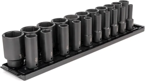 Vista 8 de TEKTON Juego de llaves de vaso de impacto profundo de 6 puntos con rieles de 1/2 pulgada, 31 piezas (8-38 mm) SID92105