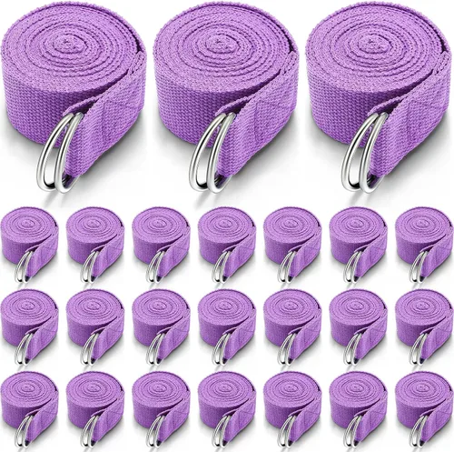 Vista 8 de Leyndo Correa de yoga para estirar, pilates, ejercicio, correas ajustables de 6 pies, cinturón de yoga no elástico con hebilla de anillo en D