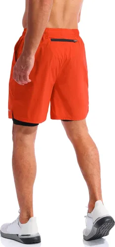 Vista 3 de Pudolla Mens 2 in 1 Running Shorts 7" Quick Dry Gym Athletic Workout Shorts for Men with Phone Pockets