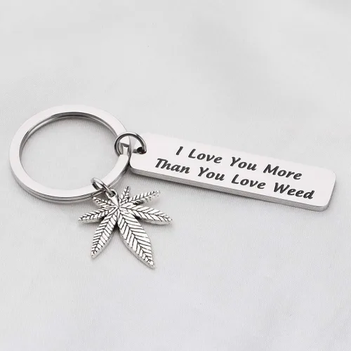 Vista 4 de FOTAP 420 regalo de joyería de marihuana con texto en inglés "I Love You More Than You Love", llavero de marihuana para novio (marihuana s), acero