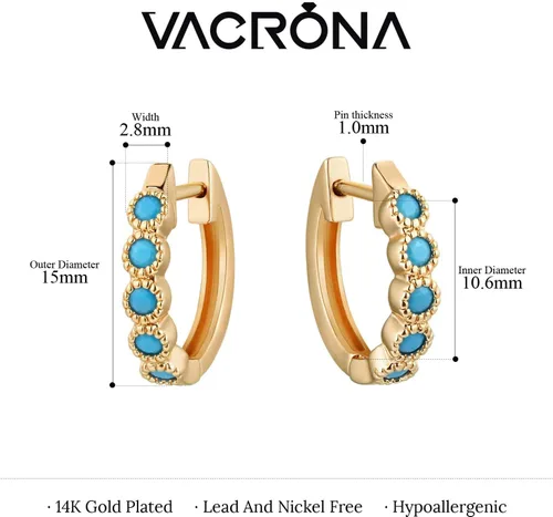 Vista 6 de VACRONA Gold Hoop Earrings Huggie for Women Cubic Zirconia 14k Gold Plated Small Huggie Hoops Earrings Hypoallergenic Jewelry Gifts
