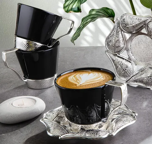 Vista 7 de LaModaHome Juego de 6 tazas de café expreso con platillos, tazas de café griego árabe turco de porcelana para mujeres, hombres, adultos, invitados