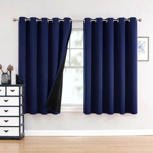 Vista 50 de ChrisDowa Cortinas 100% opacas de 63 pulgadas de largo para dormitorio con forro negro, 2 capas gruesas totalmente opacas con aislamiento térmico