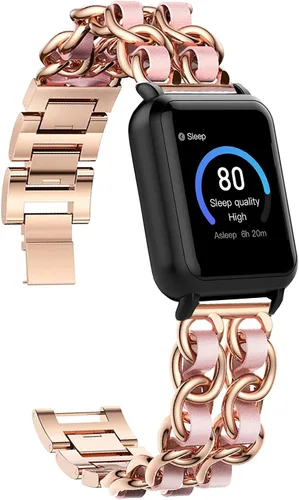 Vista 6 de Lamshaw Compatible con 3Plus Vibe Plus Band, cadena de joyería de metal con cuero compatible con 3Plus Vibe Plus/Vibe + Smartwatch