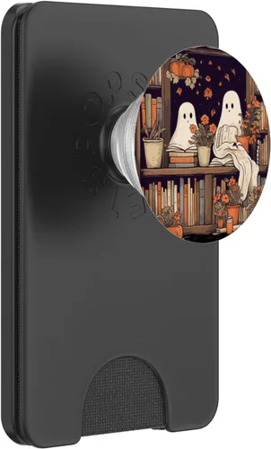 Vista 7 de Libros de lectura de fantasmas espeluznantes en una biblioteca PopSockets Standard PopGrip