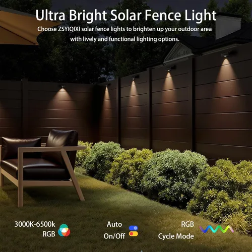 Vista 4 de Luces Solares para Valla, 10 Modos de Cambio de Color RGB, Luces Solares Impermeables con Energía Solar IP65, 30 Horas de Funcionamiento, Fácil