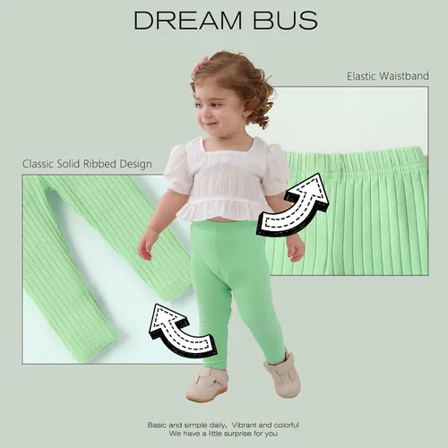 Vista 5 de DREAM BUS Paquete de 5 pantalones de bebé para niña, pantalones acanalados con volantes acampanados, leggings para bebé, pantalones acampanados