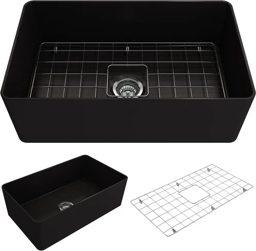 Vista 17 de BOCCHI Aderci - Fregadero de cocina ultradelgado con delantal delantero de granja de 30 pulgadas, fregadero de cocina de un solo tazón con rejilla