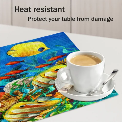 Vista 5 de Juego de 4 manteles individuales con diseño de pez océano, lavables, impermeables, para decoración de mesa de comedor, 18 x 12 pulgadas