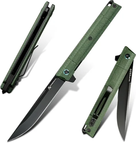Vista 13 de Cuchillo plegable de bolsillo FORESAIL, hoja de acero DC53 y mango G10. Con clip de bolsillo y rompecristales, cuchillo de bolsillo para hombres