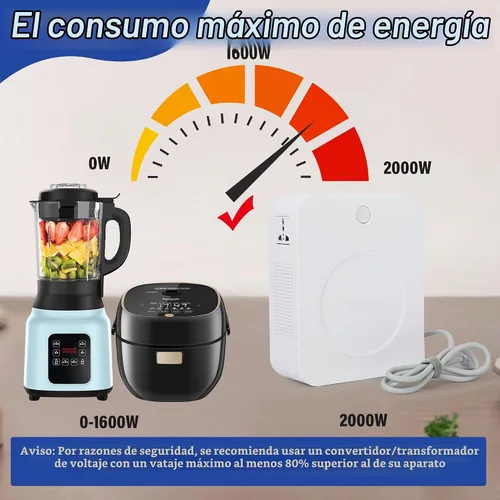 Vista 6 de Convertidor de voltaje elevador de 2000 W, 110 V a 220 V, transformador de voltaje resistente con 2 tomas de salida, funciona con electrodomésticos