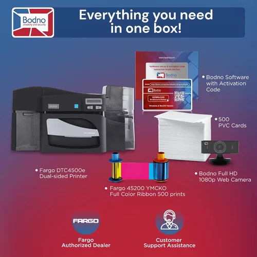 Vista 2 de Bodno Fargo DTC4500e Impresora de tarjetas de identificación de doble cara y suministros completos Software de identificación de paquete - Edición