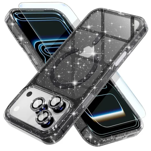 Vista 43 de Choiche Funda para iPhone 15 Pro Max compatible con MagSafe, color negro Purpurina negra
