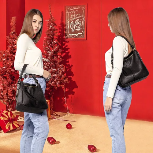 Vista 6 de Realer Bolsos Hobo para mujer, de piel sintética, bolso grande con borla