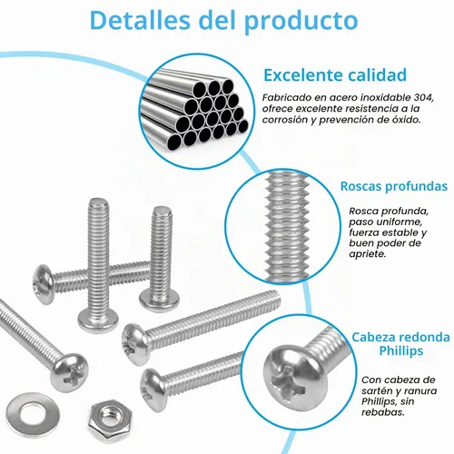 Vista 3 de Kit de 200 piezas #8-32 Phillips de cabeza plana Tornillos tuercas