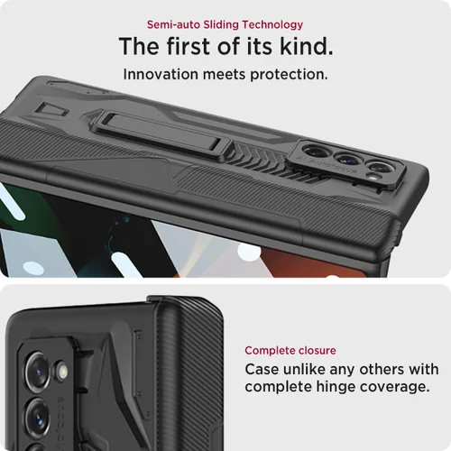 Vista 6 de Miimall Funda para Galaxy Z Fold 2 con protección de bisagra, protector de pantalla de alta transparencia, protector de bisagra magnético, soporte