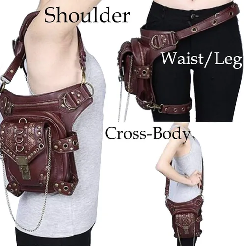 Vista 3 de Rebajas Cyber Monday Ofertas Venta Steampunk Riñonera Bolso para cintura Moda Gótico Hombro Bandolera Bandolera Muslo Pierna Capucha Bolsa de Viaje