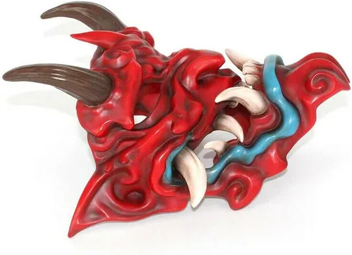 Vista 4 de AUSUKY Máscara de Prajna japonesa Hannya NOH Kabuki Devil Demon Oni Samurai Halloween Cosplay Máscaras rojo