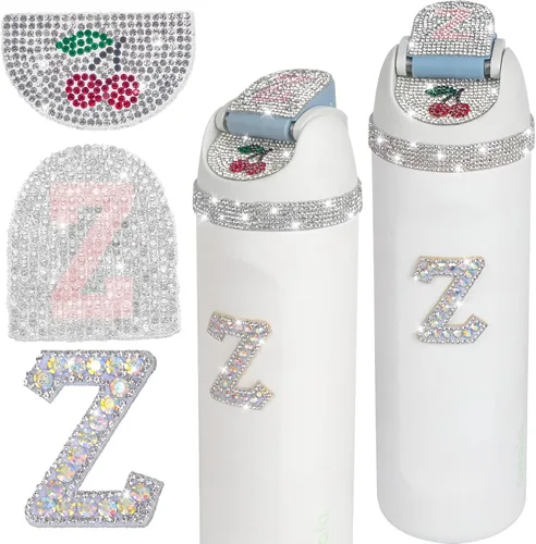 Vista 28 de JUNIQUTE 4 piezas de uso para botella de agua Owala de 16 onzas, 24 onzas, 32 onzas, 40 onzas, accesorios de letras de diamantes de imitación