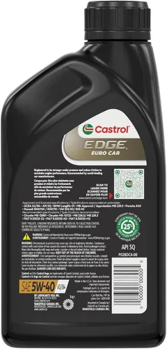 Vista 4 de Castrol EDGE Euro 5W-40 A3/B4 Advanced - Aceite de motor Syn completo, 1 cuarto de galón, paquete de 6