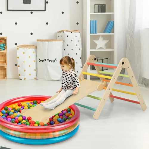 Vista 5 de Costzon Juguetes de escalada para niños pequeños, 4 en 1 plegables de madera Montessori para niños, juguetes de escalada triangulares con rampa