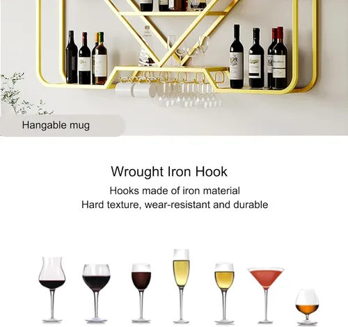 Vista 5 de Estantes para vinos, estantes de bar montados en la pared con soporte colgante para copas de vino, mini bar, licor, bar, botella, estante flotante