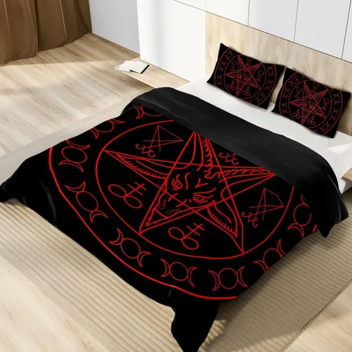 Vista 2 de Baphomet and Lucifer - Funda de edredón suave de 3 piezas para niños, juego de ropa de cama para niños, 1 funda de edredón + 2 fundas de almohada