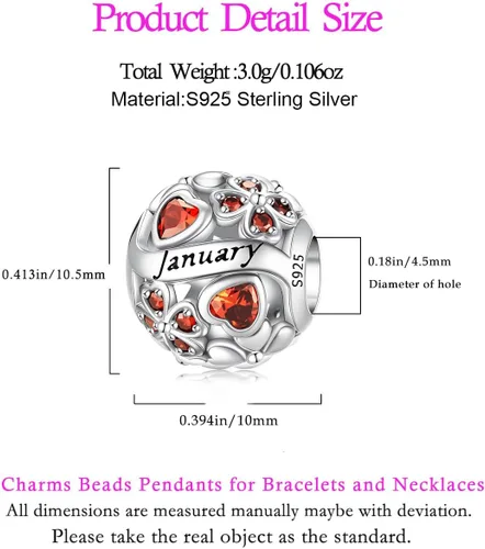 Vista 5 de Abalorio de Piedra Natal de Trébol de la Suerte 925 Plata de Ley para Pulseras y Collares de Pandora Joyería para Mujeres Regalos de Cumpleaños