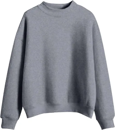 Vista 9 de Sudadera de cuello alto falso para mujer, cuello redondo, cómoda, color liso, suéter casual de manga larga, suéter de otoño