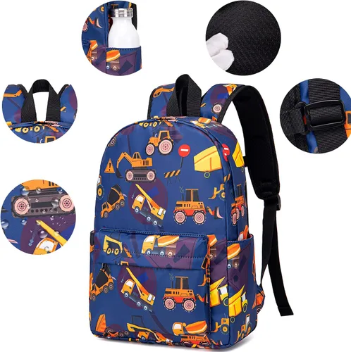 Vista 9 de Mochila escolar para niños con lonchera para niños, jardín de infantes, mochila escolar para preescolar y jardín de infantes, Tractor Azul Marino