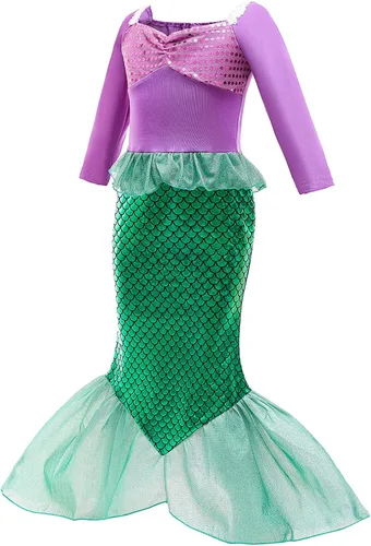 Vista 2 de Nuolich Mermaid Costume for Girls Halloween Little Princess Dress Up with Jewelry