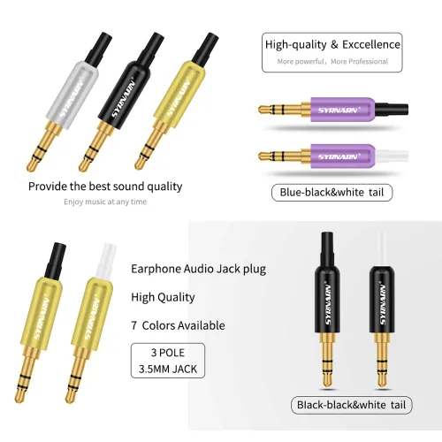 Vista 3 de Paquete de 3 conectores de cable de audio estéreo TRS macho de 0.138 in, 3 polos, reparación de 3.5 enchufes, tipo soldadura, cable de audio