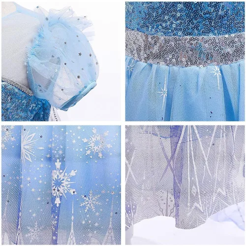 Vista 4 de REXREII Vestido de princesa Elsa Frozen para niñas disfraz de Halloween Navidad cumpleaños concurso fiesta de noche