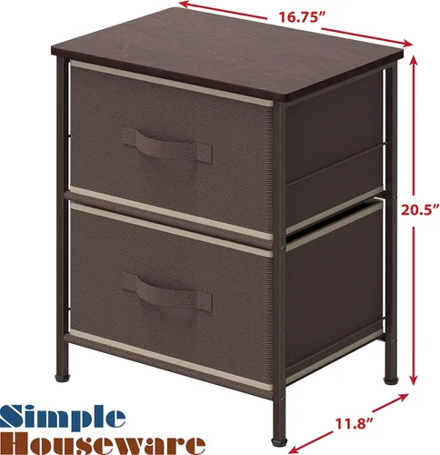 Vista 3 de Simple Houseware - Cómoda organizadora de cajones de almacenamiento de 2 niveles para mesita de noche, color marrón
