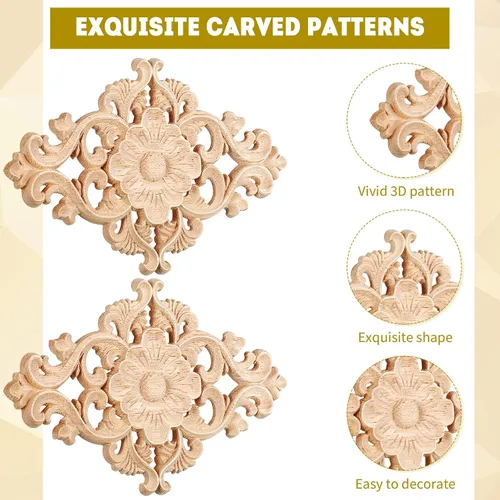 Vista 6 de 20 piezas de apliques largos de madera tallada Onlays para muebles tallados, calcomanías decorativas de tallado de madera para pared, puerta