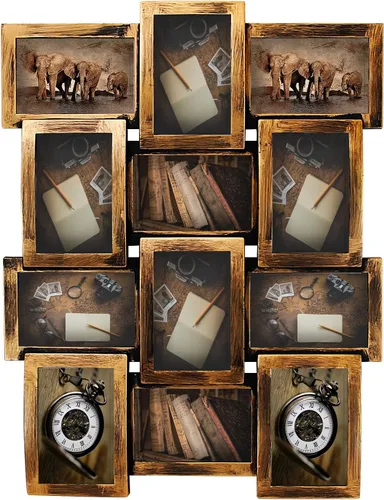 Vista 9 de Jerry & Maggie 12 Aperturas Marco de Fotos Collage Rústico 23×18 PVC con Acabado Vintage en Relieve, Portarretratos para Selfie, Galería de Collage