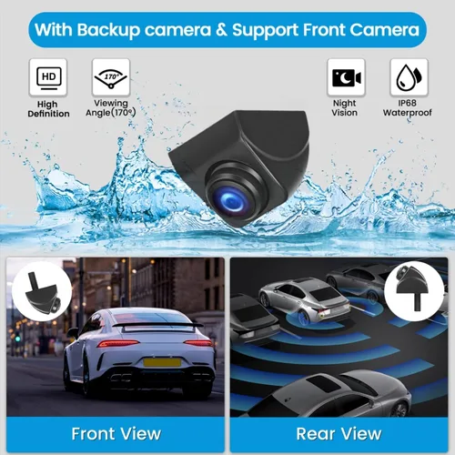 Vista 2 de Cámara HD de visión trasera delantera y trasera para automóvil, rotación de 360°, gran ángulo de visión, IP68K, impermeable, universal, marcha