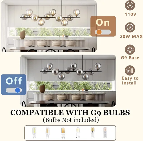 Vista 3 de Candelabros lineales para comedor de 10 luces, lámpara lineal moderna Sputnik, lámpara de techo Sputnik, luces de isla de 40 pulgadas para cocina