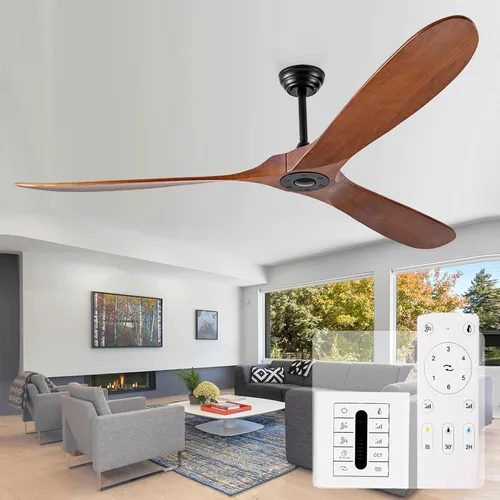 Vista 6 de Ventilador de techo negro de 36 pulgadas sin luces, pequeños ventiladores de techo de madera sin luces con control remoto, 3 aspas, hélice